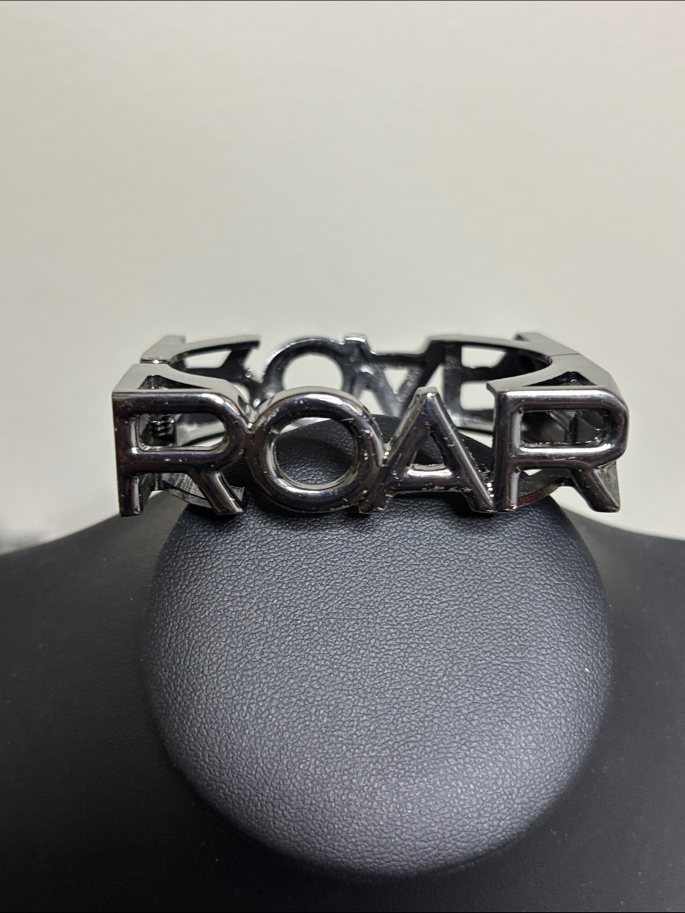 Roar Gunmetal Silver Logo Square Clamper Bangle Bracelet Edgy